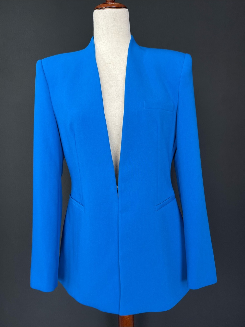 ZARA Electric Cobalt Royal Blue Collarless Blazer Tailored Open Front Jacket - Picture 7 of 13